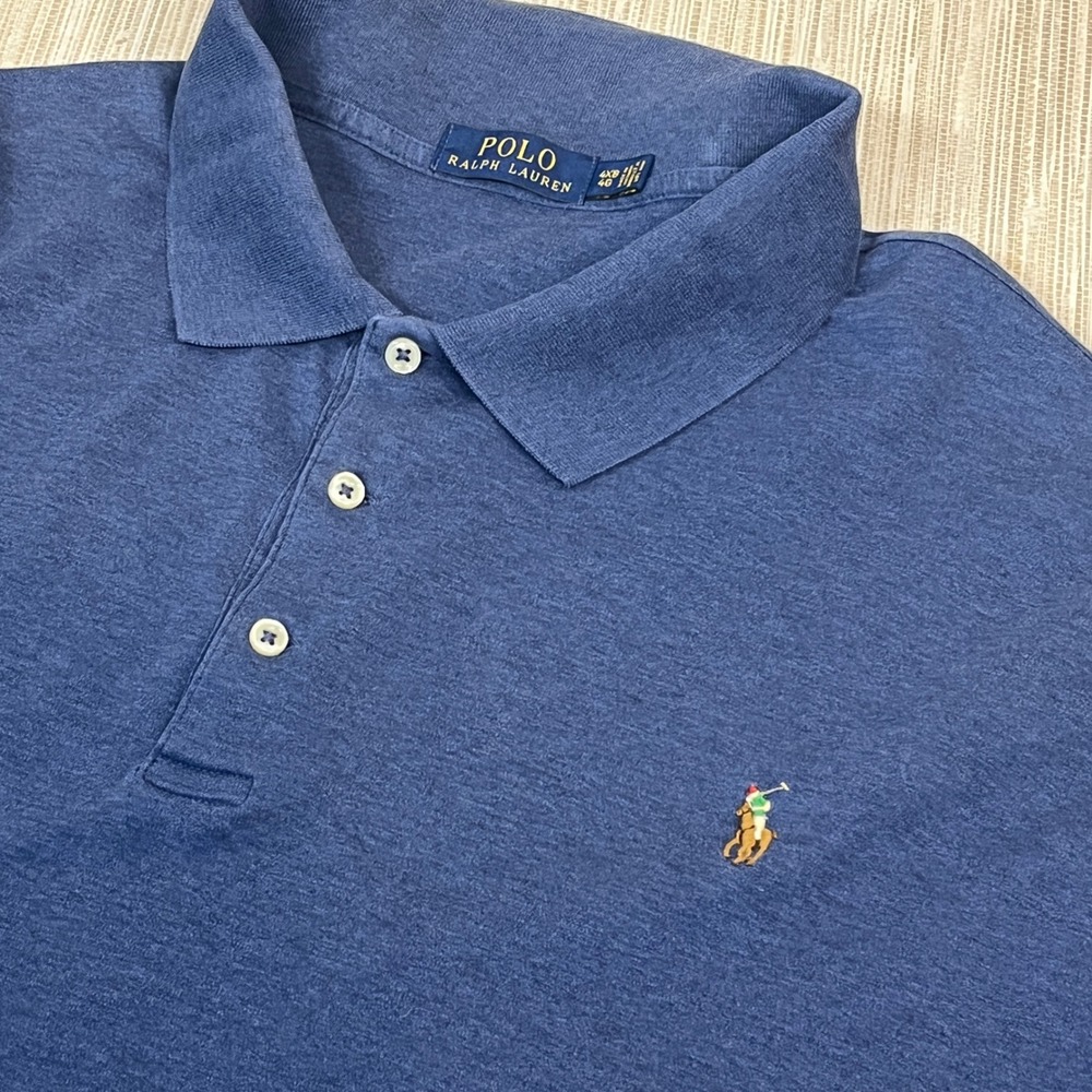 Polo Ralph Lauren Men Blue Cotton Jersey Short Sleeve Polo‎ Shirt Big 4XB 4G